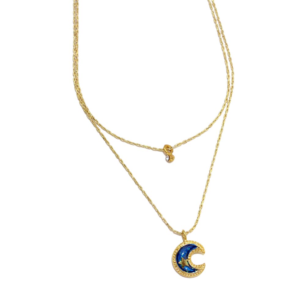Small Moon Charm Double Chain Necklace - Osewaya