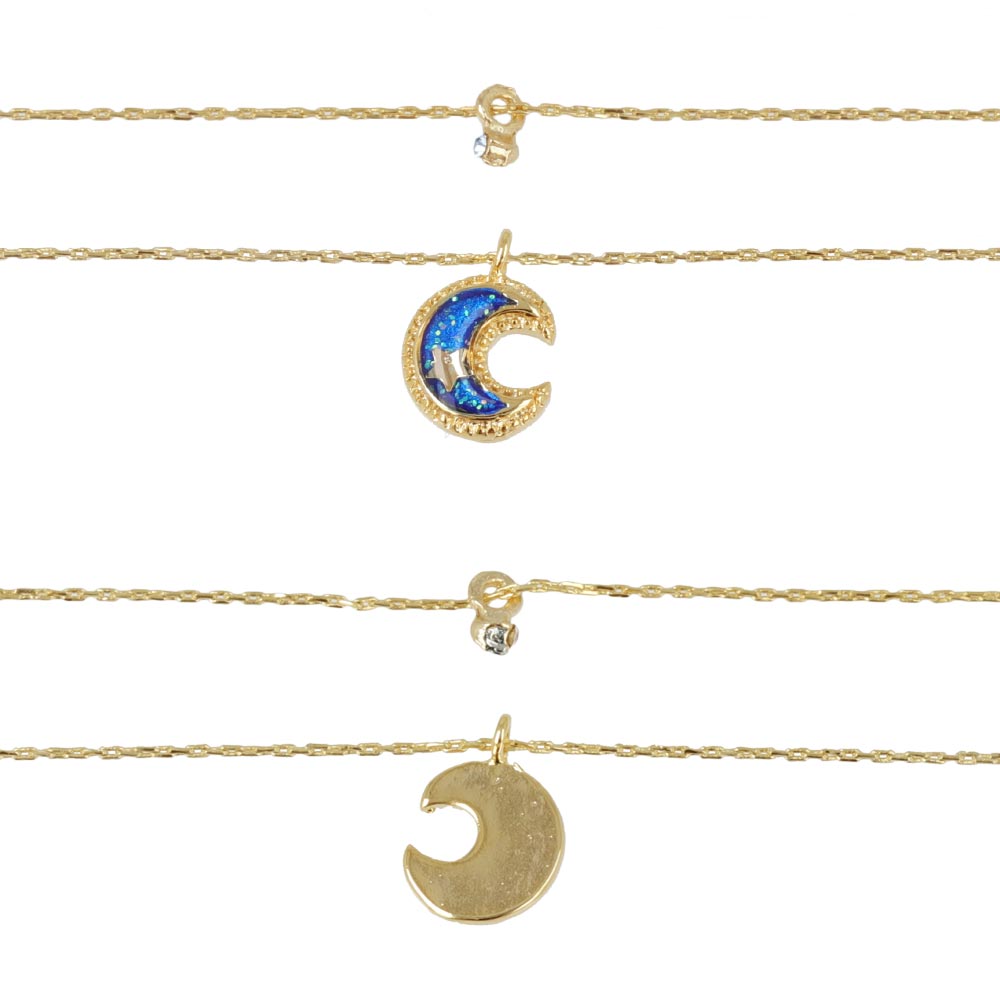 Small Moon Charm Double Chain Necklace - Osewaya