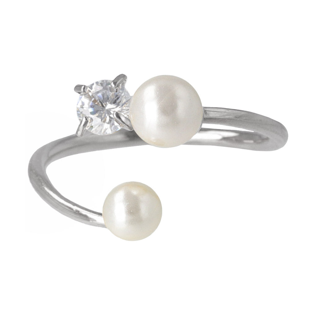 Pearl and Cubic Zirconia Open Ring