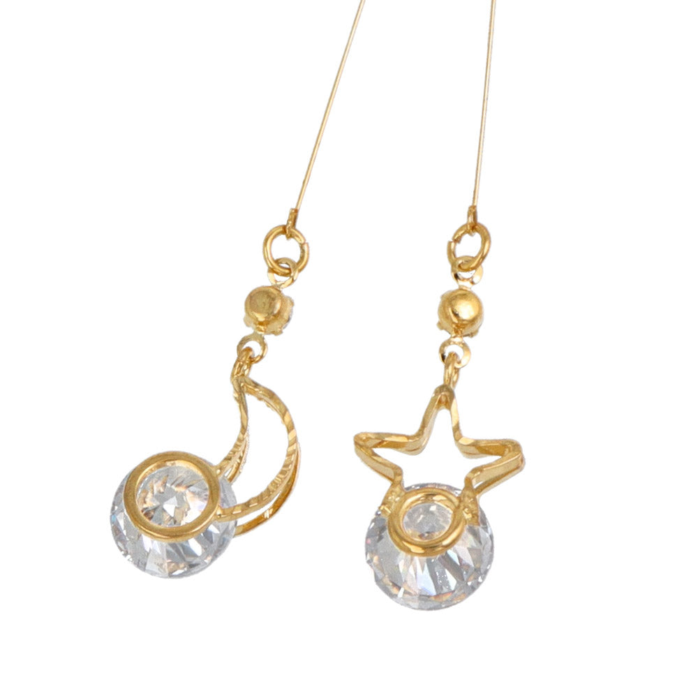 Star and Moon Dangling Cubic Zirconia Clip On Earrings - Osewaya