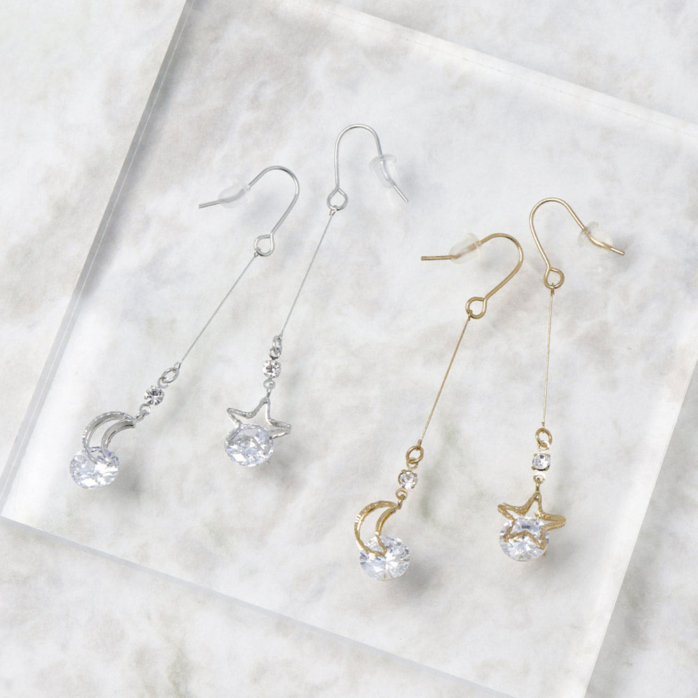 Cubic Zirconia Moon and Star Earrings