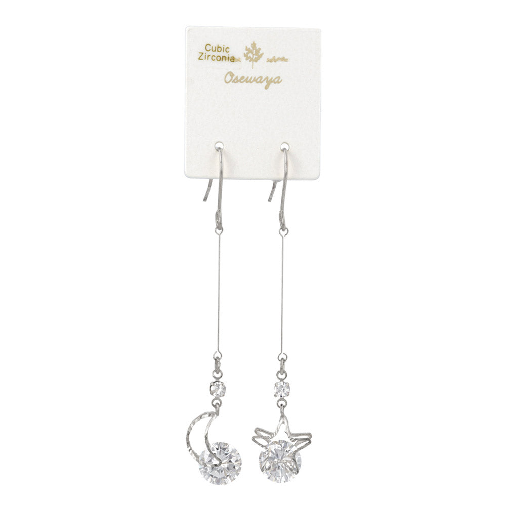 Cubic Zirconia Moon and Star Earrings