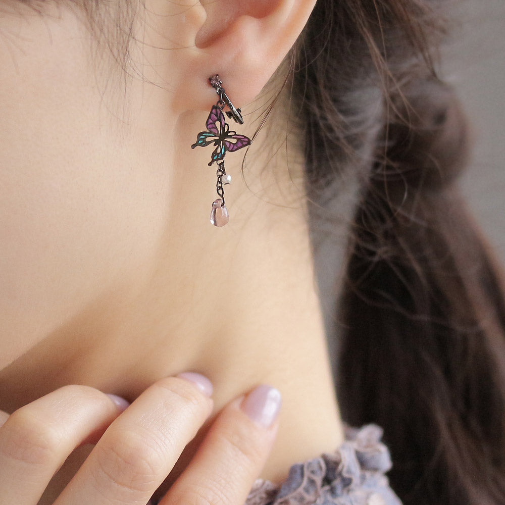 Butterfly and Teardrop Clip On Earrings