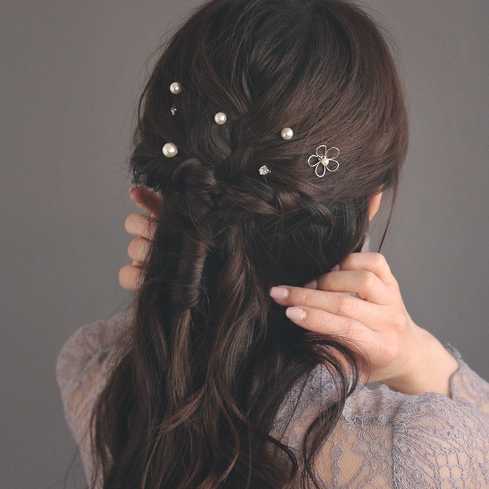 Hair Charm Flower Pearl Stone Spiral Hair Pins Spiral Clips - Osewaya