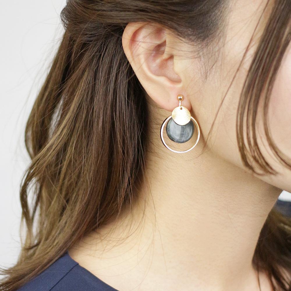 Metal Hoop Marble Acrylic Clip On Earrings - Osewaya