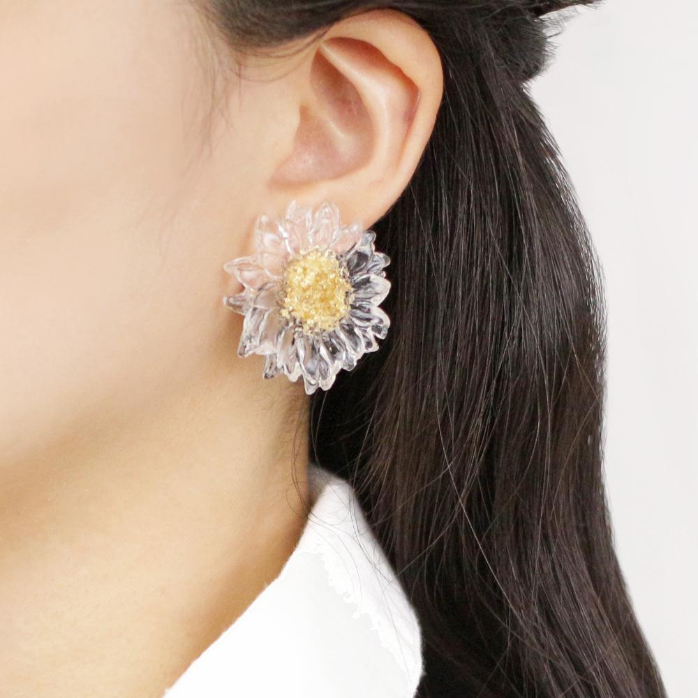 See Through Flower Clip On Earrings - Osewaya