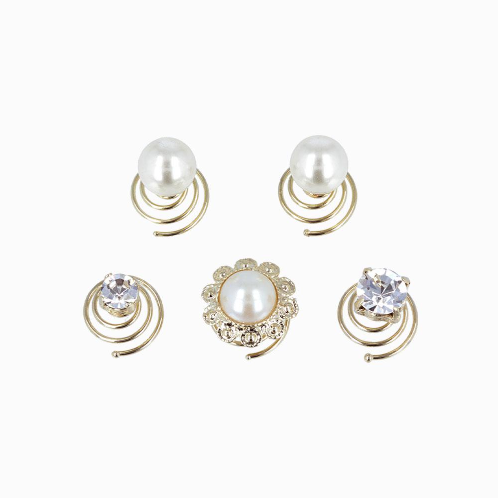 Pearl and Crystal Spiral Hairpin Hair Charm Set