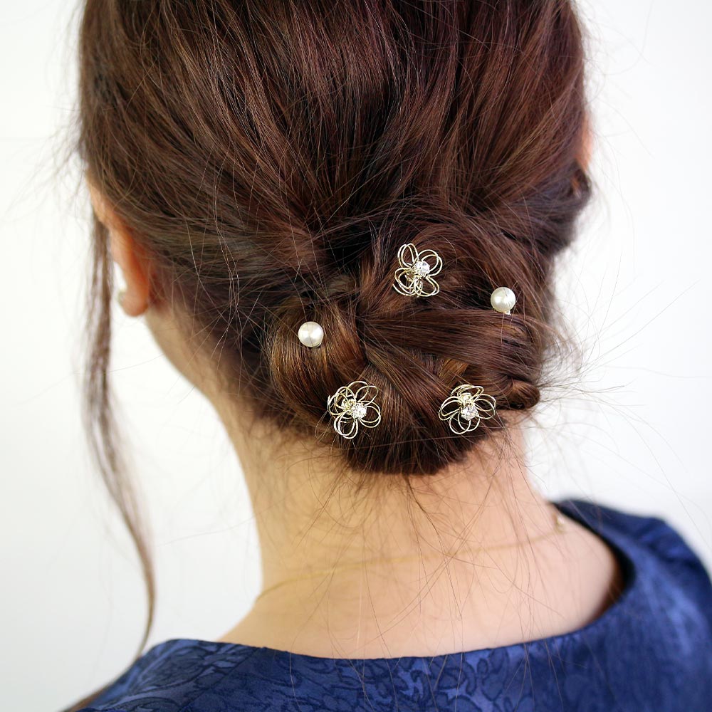 Filigree Flower  and Pearl Spiral Hairpin Hair Charm Set