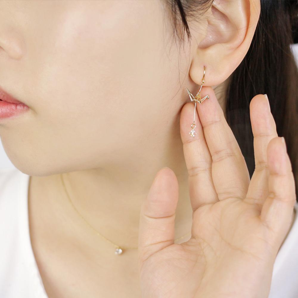 Japanese Traditional Motif Dangle Earrings Crane and Fan - Osewaya