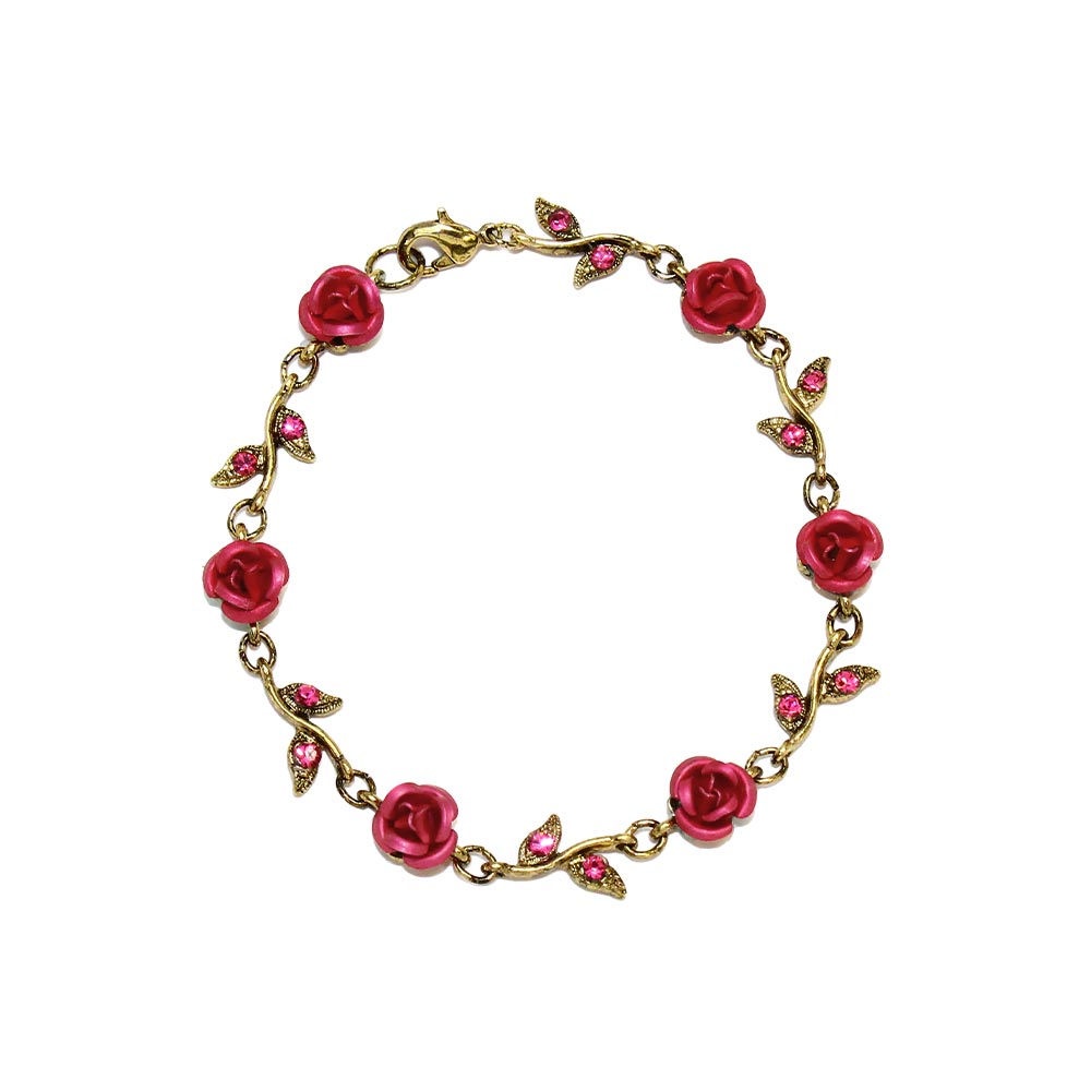 Bracelet Red Rose Flowers Wrist Chain Bracelets For Women(Silver)