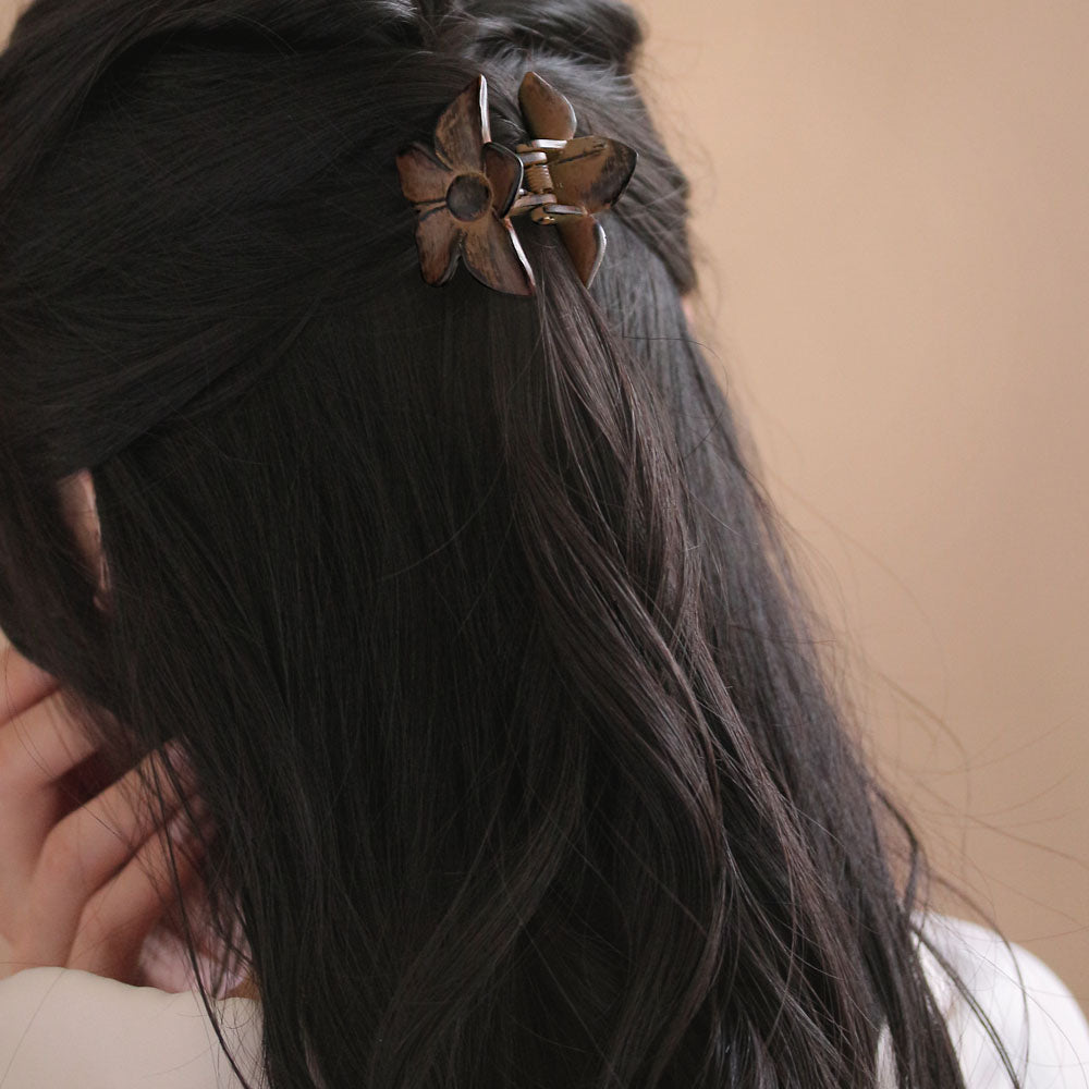 Wood Flower Hair Clip