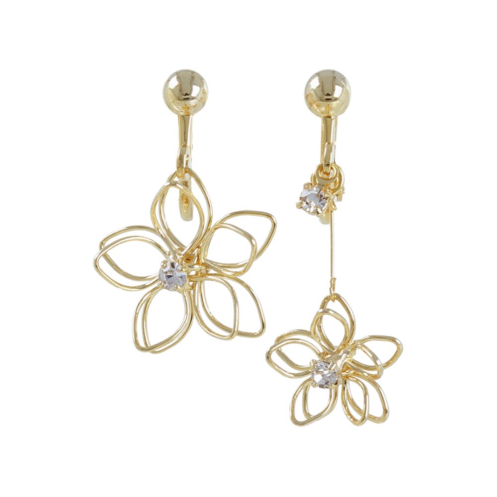 Wire Flower Asymmetrical Clip On Earrings - osewaya