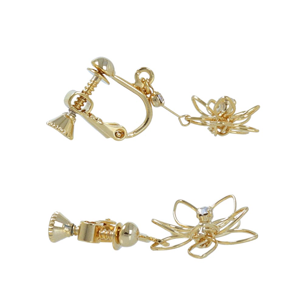 Wire Flower Asymmetrical Clip On Earrings