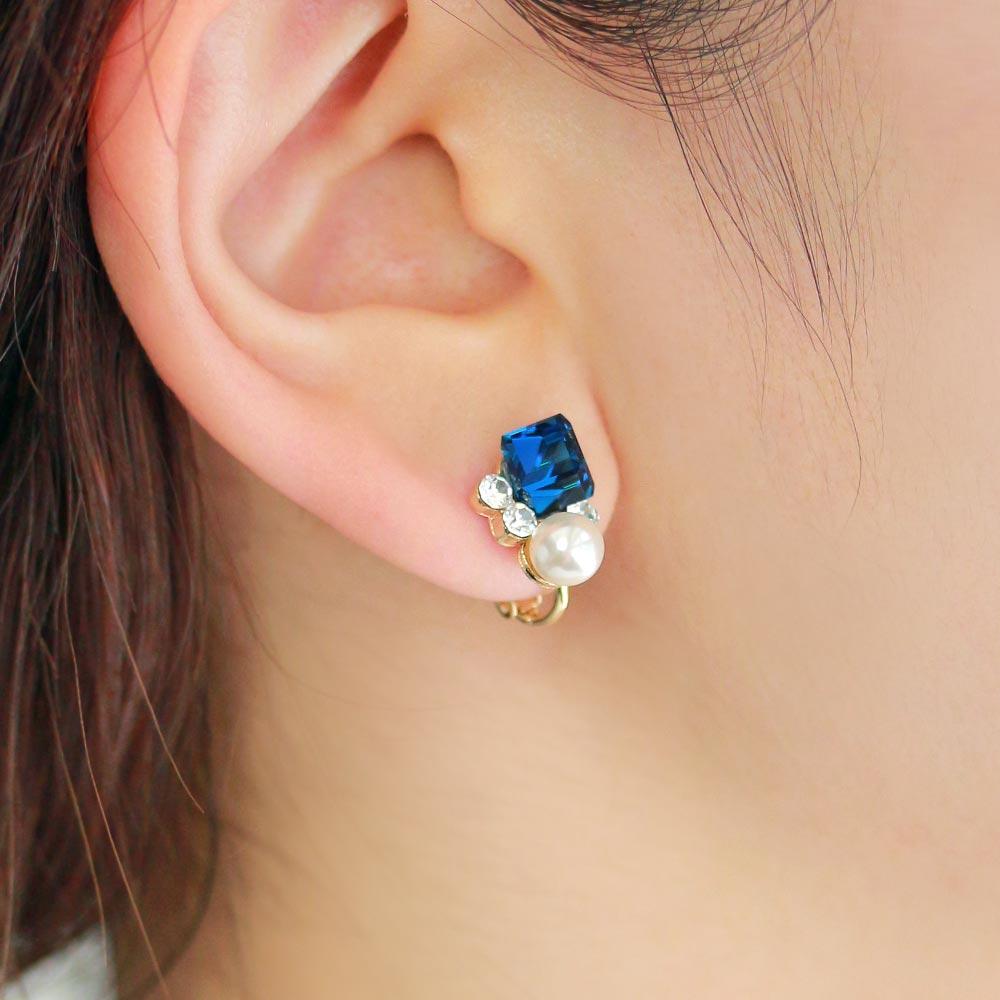 Crystal Cube Clip On Earrings