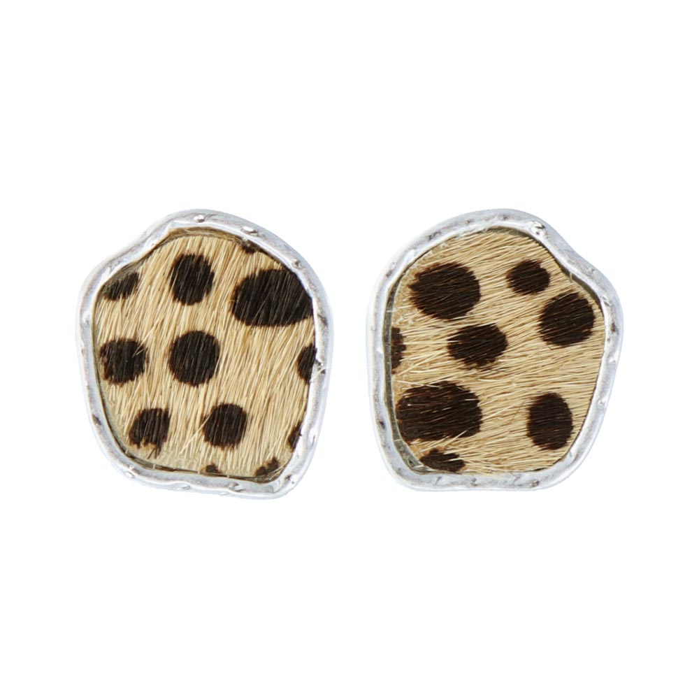 Leopard Haircalf Oval Clip On Earrings