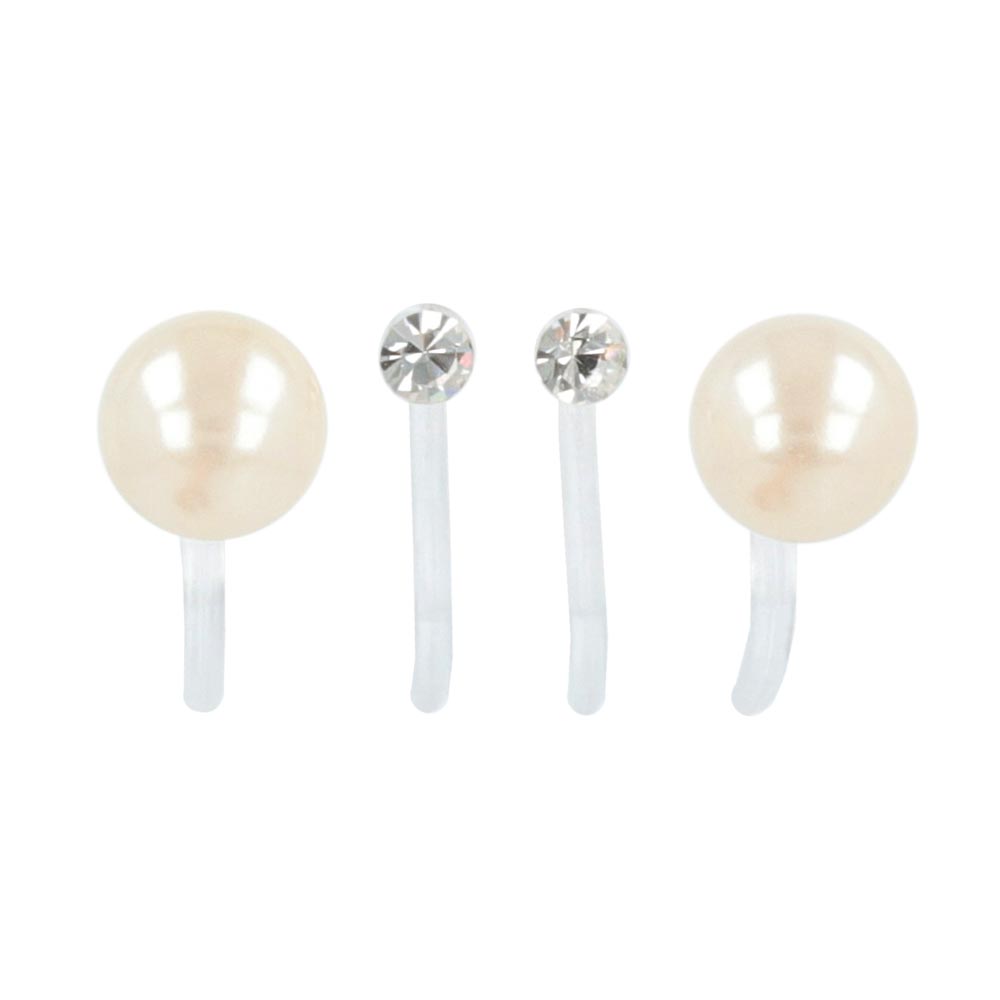 6mm Pearl and Stone Invisible Clip On Earrings Set - osewaya