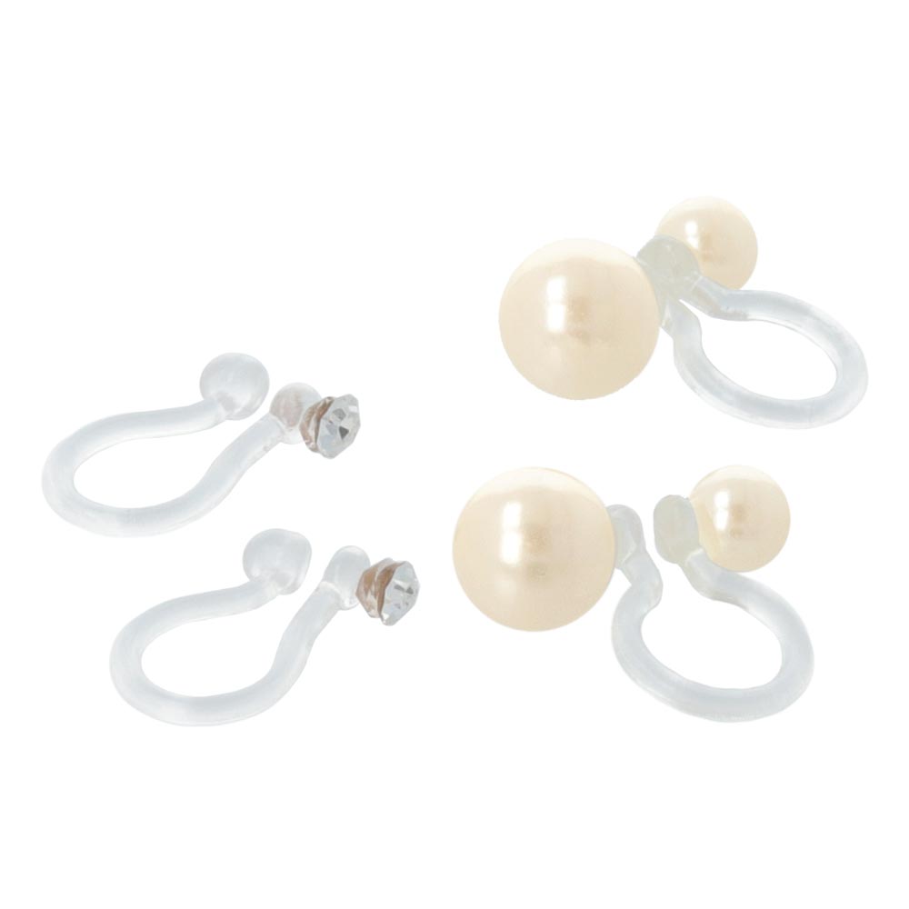 6mm Pearl and Stone Invisible Clip On Earrings Set