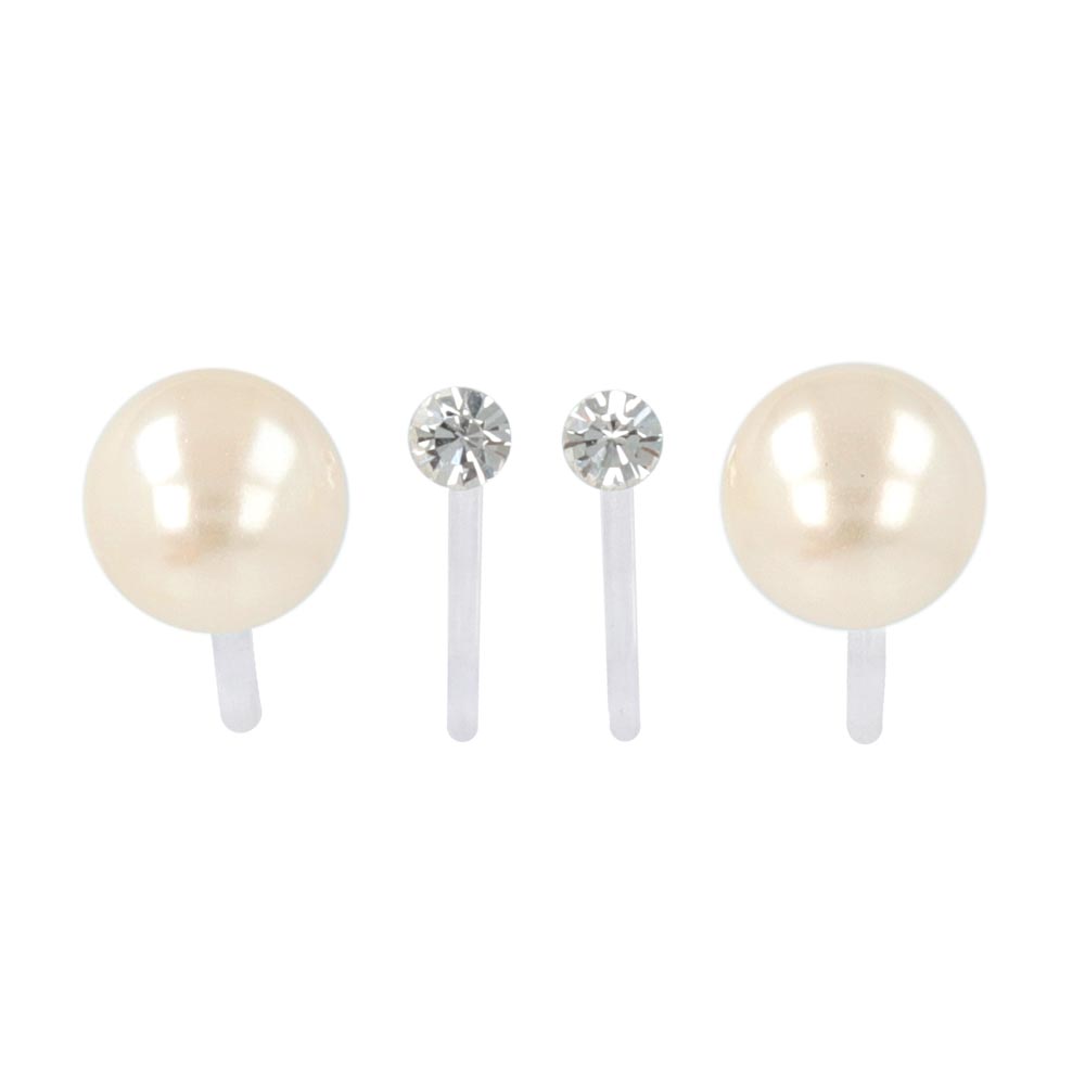 8mm Pearl and Stone Invisible Clip On Earrings Set - osewaya