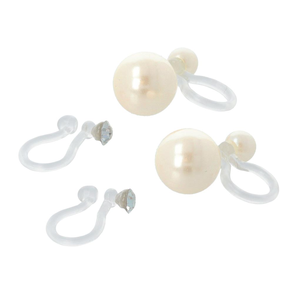 8mm Pearl and Stone Invisible Clip On Earrings Set
