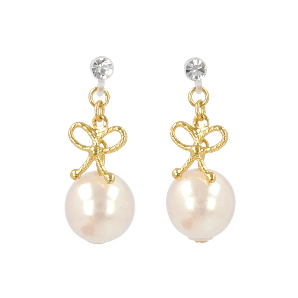 Bow and Pearl Invisible Clip On Earrings - osewaya
