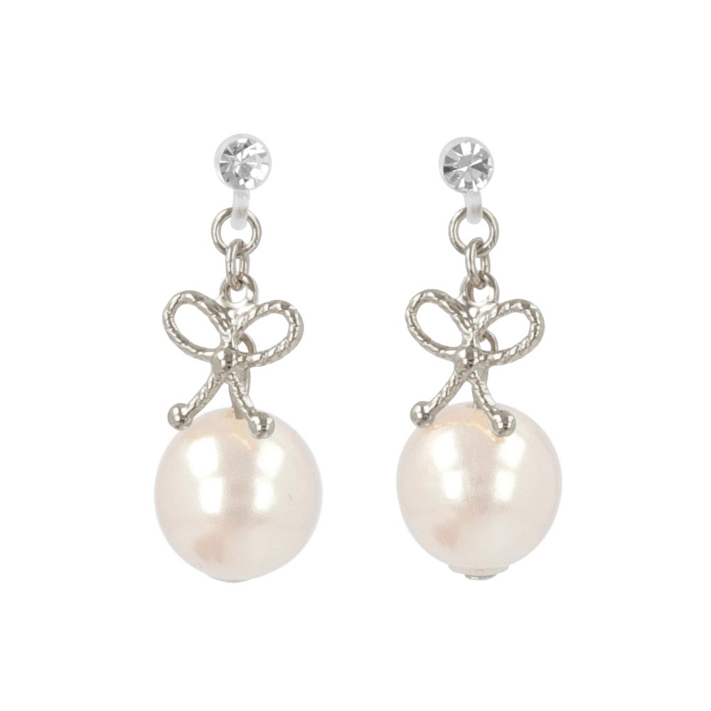 Bow and Pearl Invisible Clip On Earrings