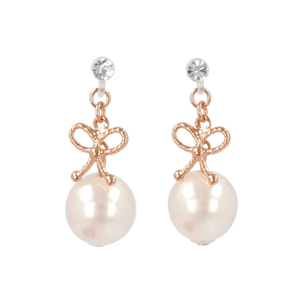 Bow and Pearl Invisible Clip On Earrings