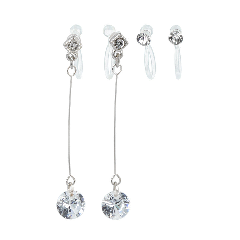 Cubic Zirconia Stick Drop Invisible Clip On Earrings