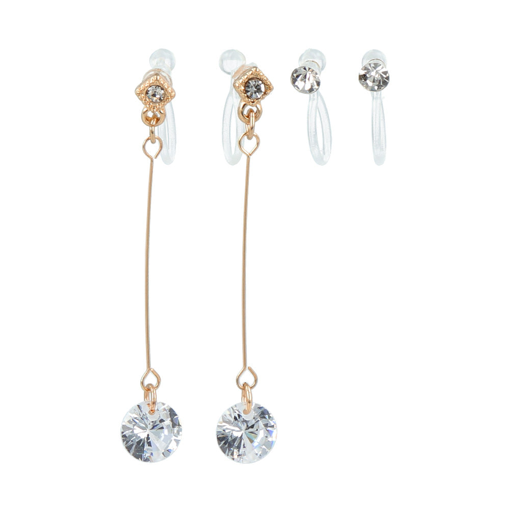 Cubic Zirconia Stick Drop Invisible Clip On Earrings