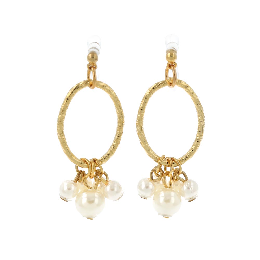 Cluster Pearl Oval Invisible Clip On Earrings - osewaya