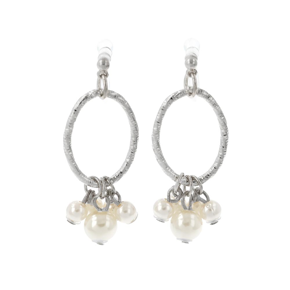 Cluster Pearl Oval Invisible Clip On Earrings