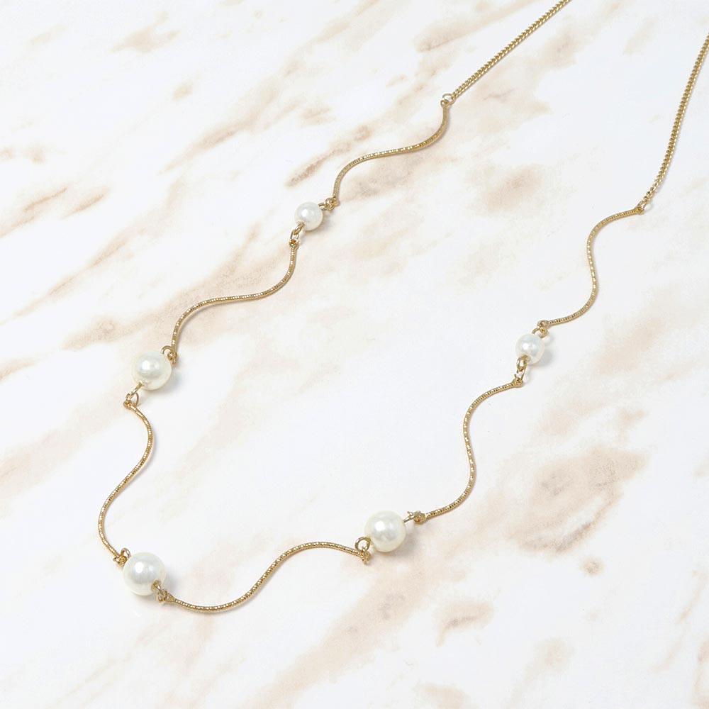 Pearl Wavy Long Necklace - osewaya
