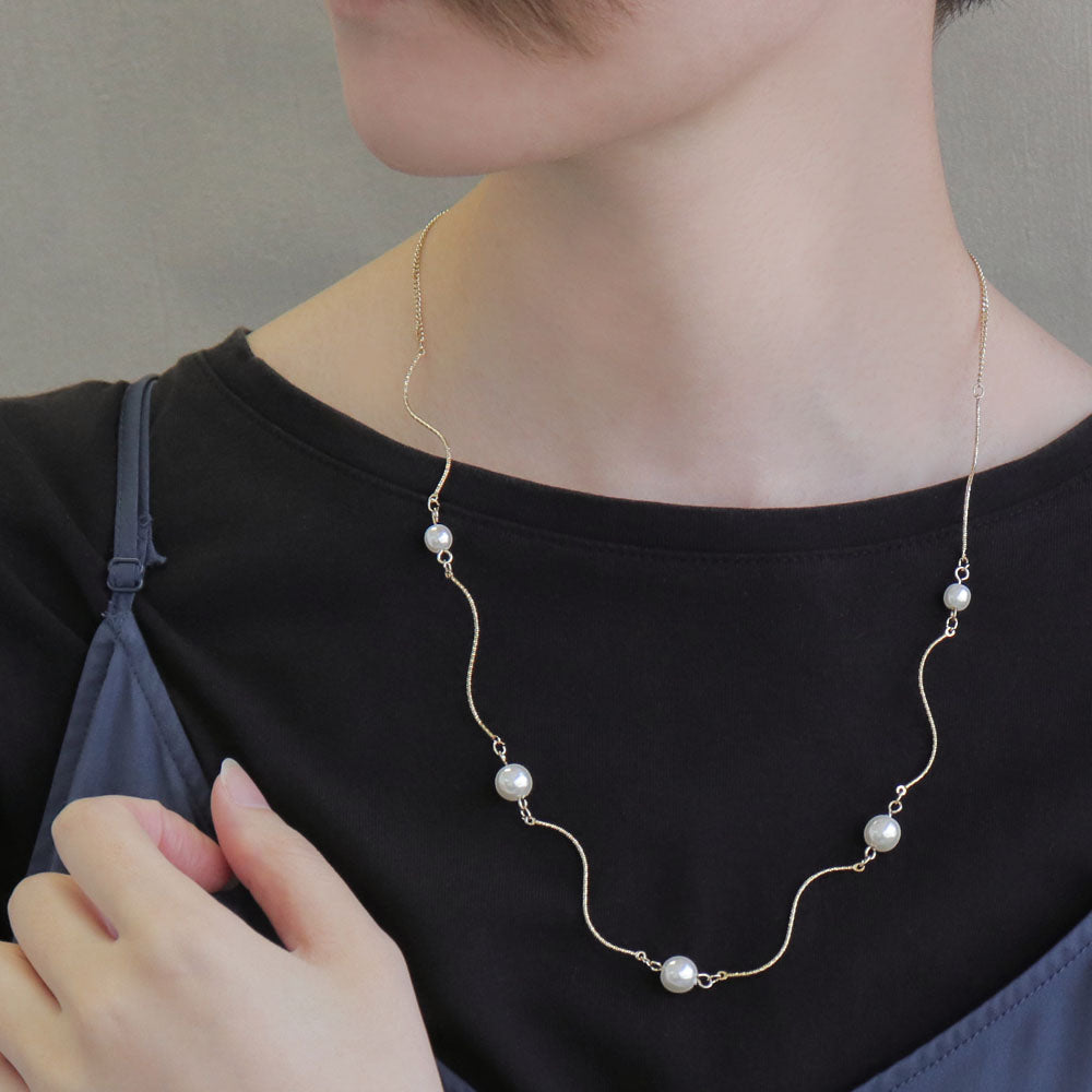 Pearl Wavy Long Necklace