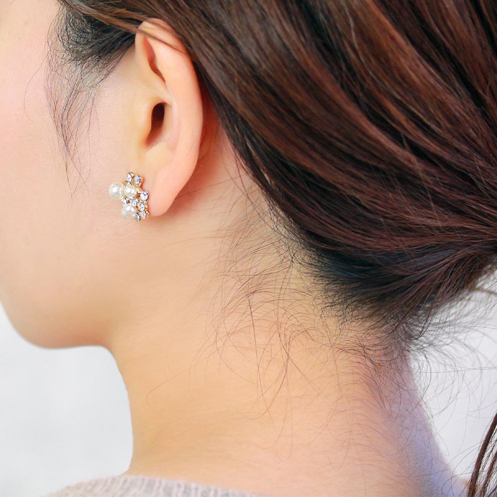 Pearl Diamante Stud Earrings