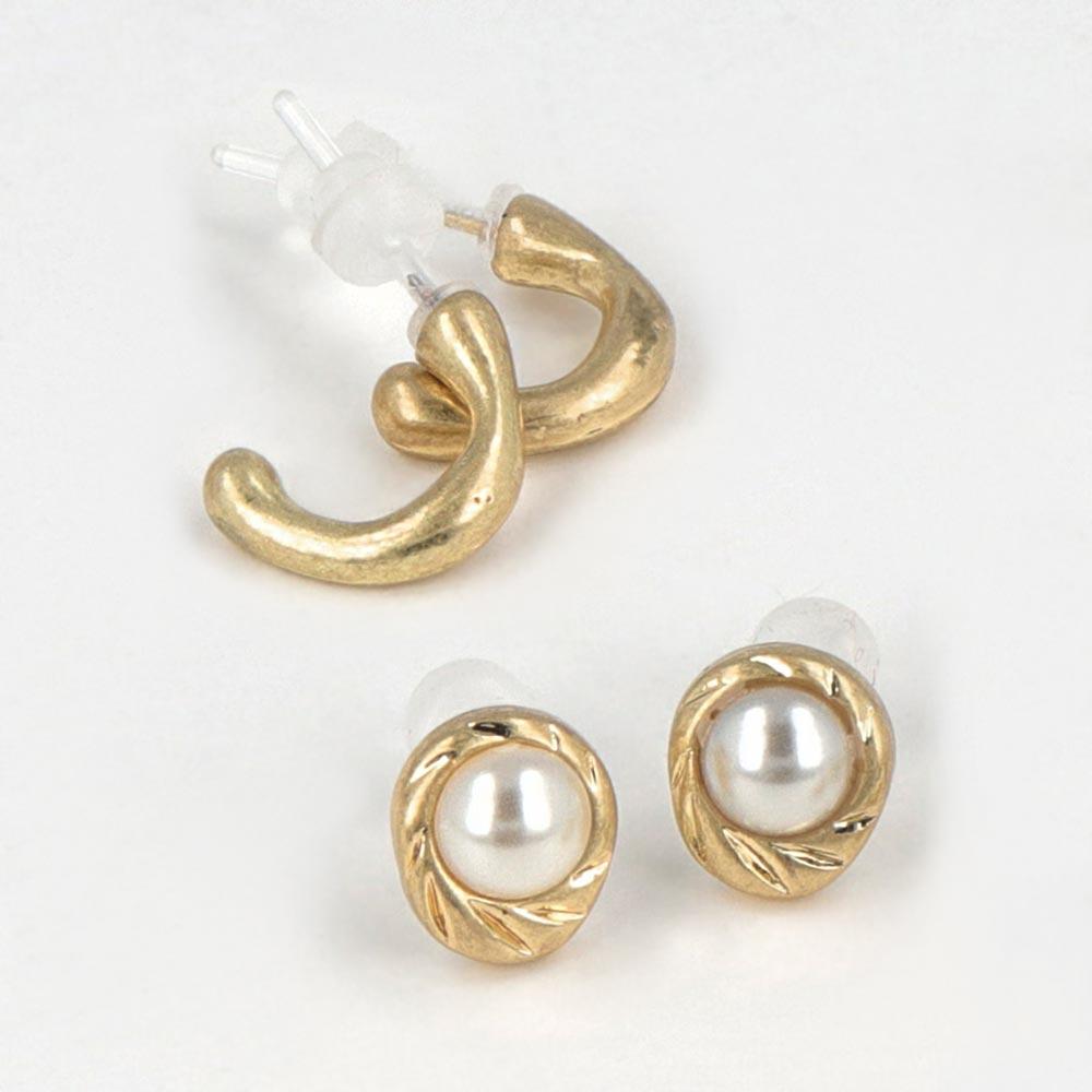 Pearl and Hoop Plastic Earring Set - osewaya