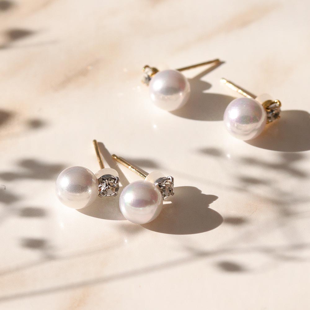 Pearl and Stone 18K Gold Post Earrings