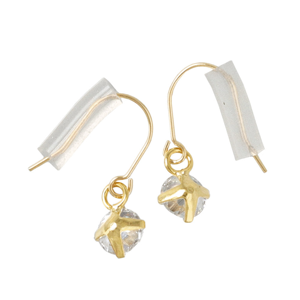 4mm Cubic Zirconia 18K Gold Hook Earrings