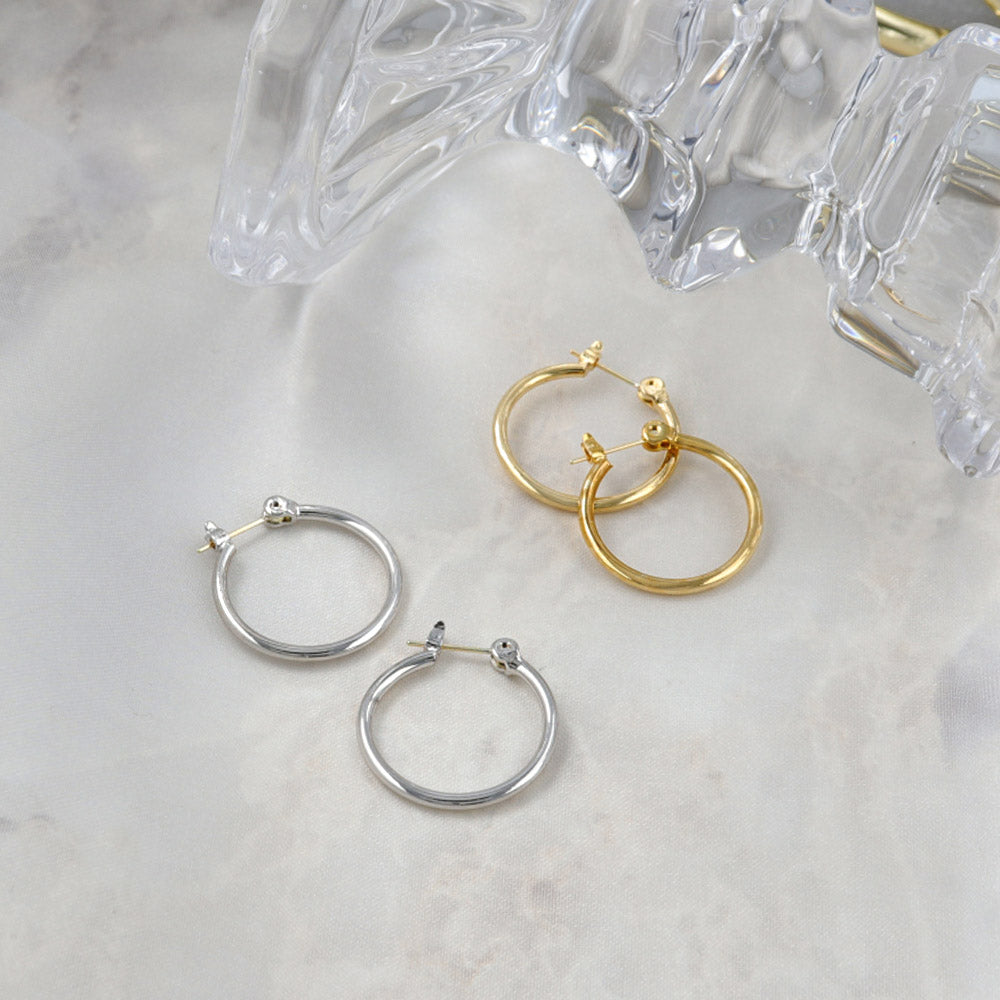 18K Gold Post Simple Hoop Earrings - osewaya