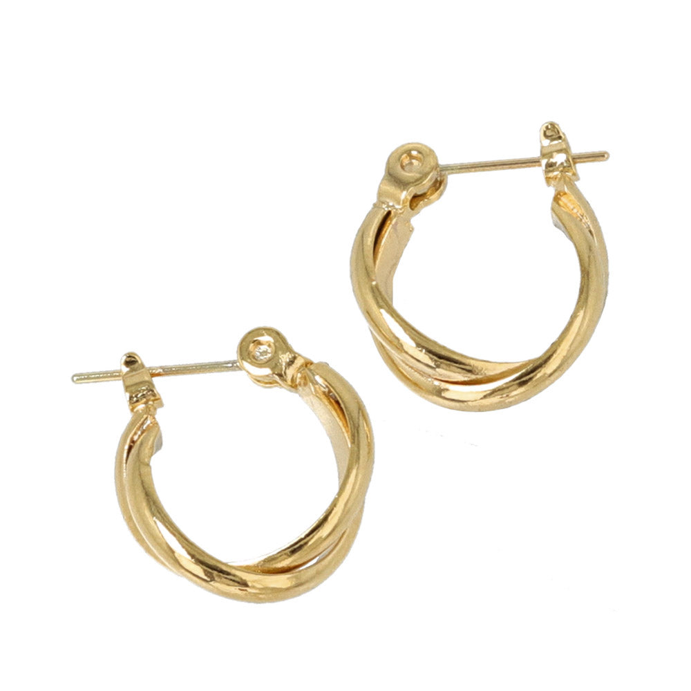 18K Gold Post Double Hoop Earrings