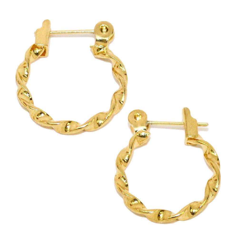 18K Gold Post Rope Hoop Earrings