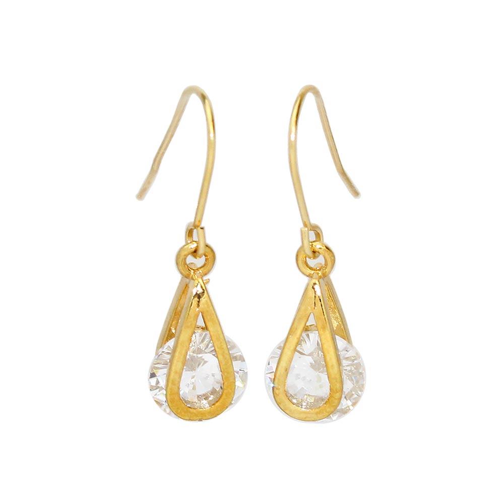 Drop Stone 18K Gold Hook Earrings