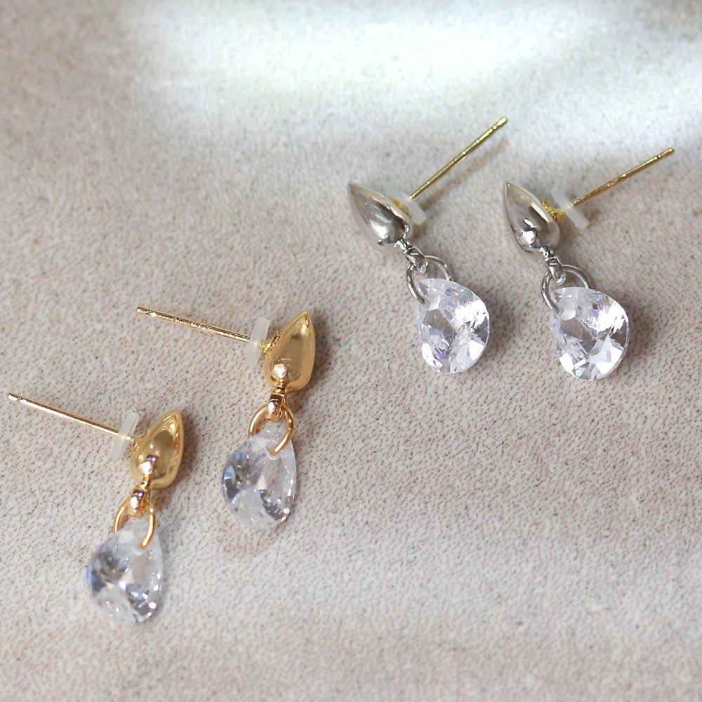 Drop Cubic Zirconia 18K Gold Post Earrings