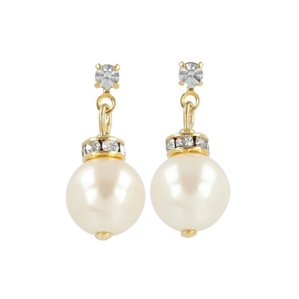Pearl and Stone 18K Gold Post Earrings - osewaya