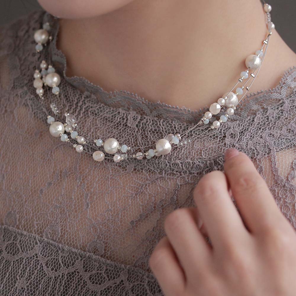 Cotton Pearl Triple Necklace