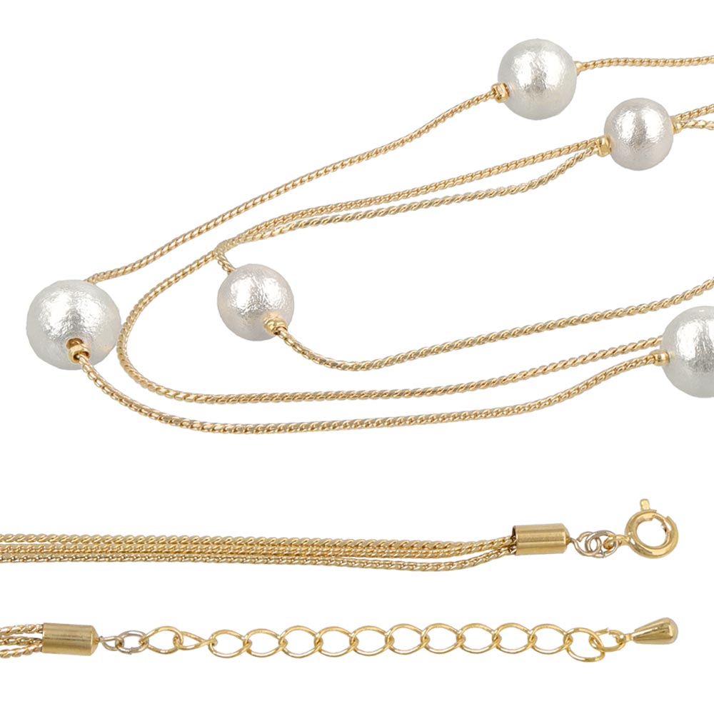 Pearl Station Triple Long Necklace