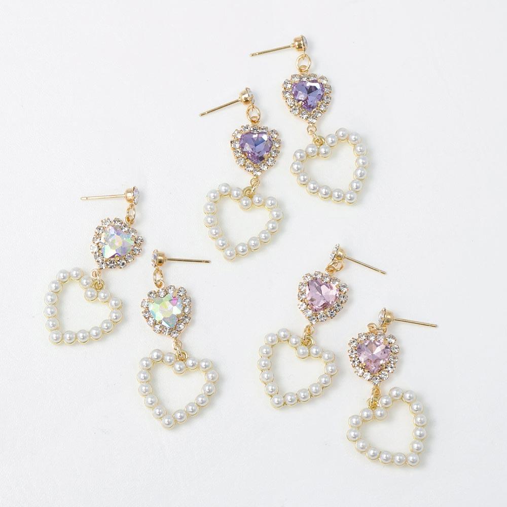 Pearl and Stone Heart Earrings