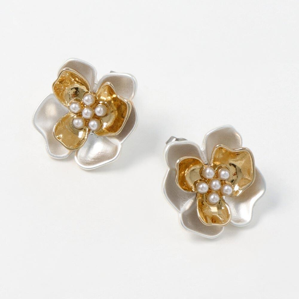 Bicolor Metal Flower Earrings - osewaya