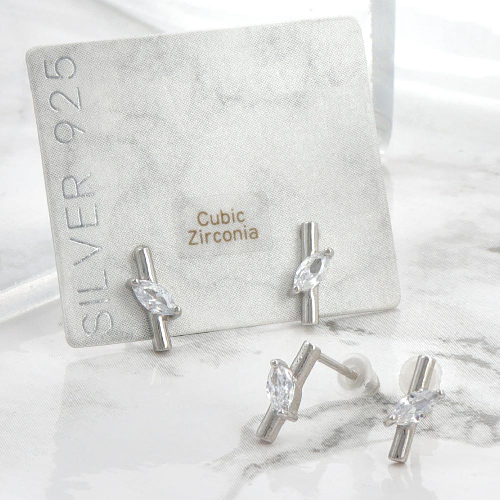 925 Silver Cubic Zirconia Bar Earrings