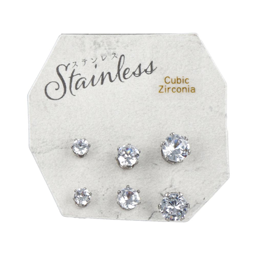 Cubic Zirconia Stainless Steel Stud Set