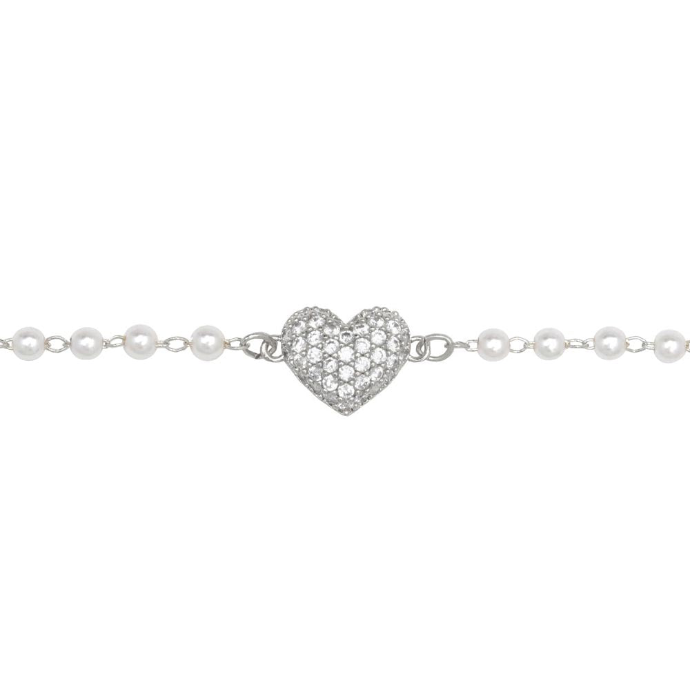 Pave Heart Pearly Chain Bracelet