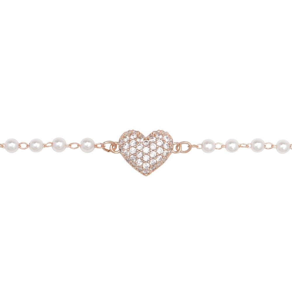Pave Heart Pearly Chain Bracelet